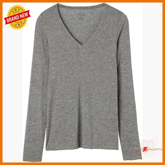 Sheer V-Neck Long Sleeve Top Modal Cashmere Blend Soft Layering Essential